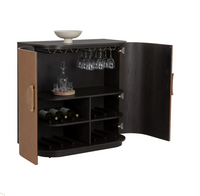 Dresden Smoke Grey & Cognac Leather Bar Cabinet
