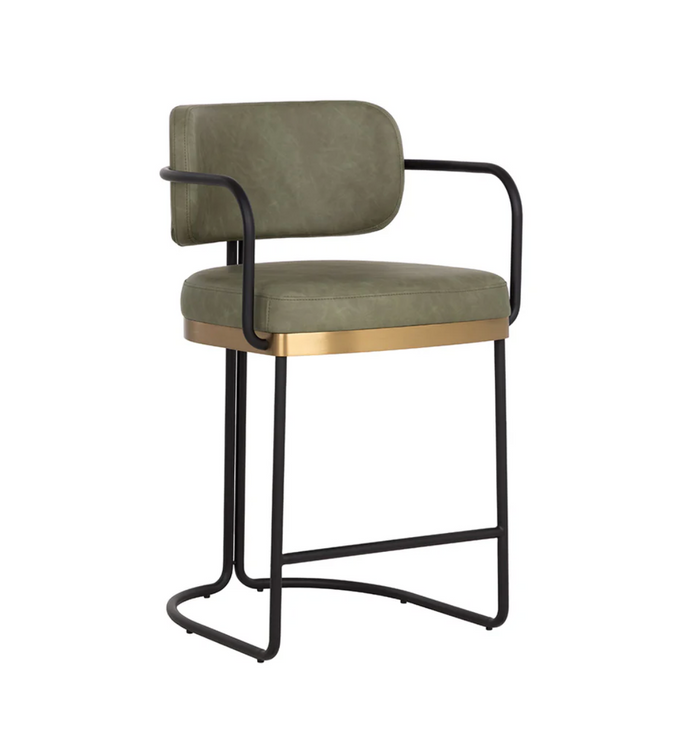 Jalen Pine Green & Brass Counter Stool