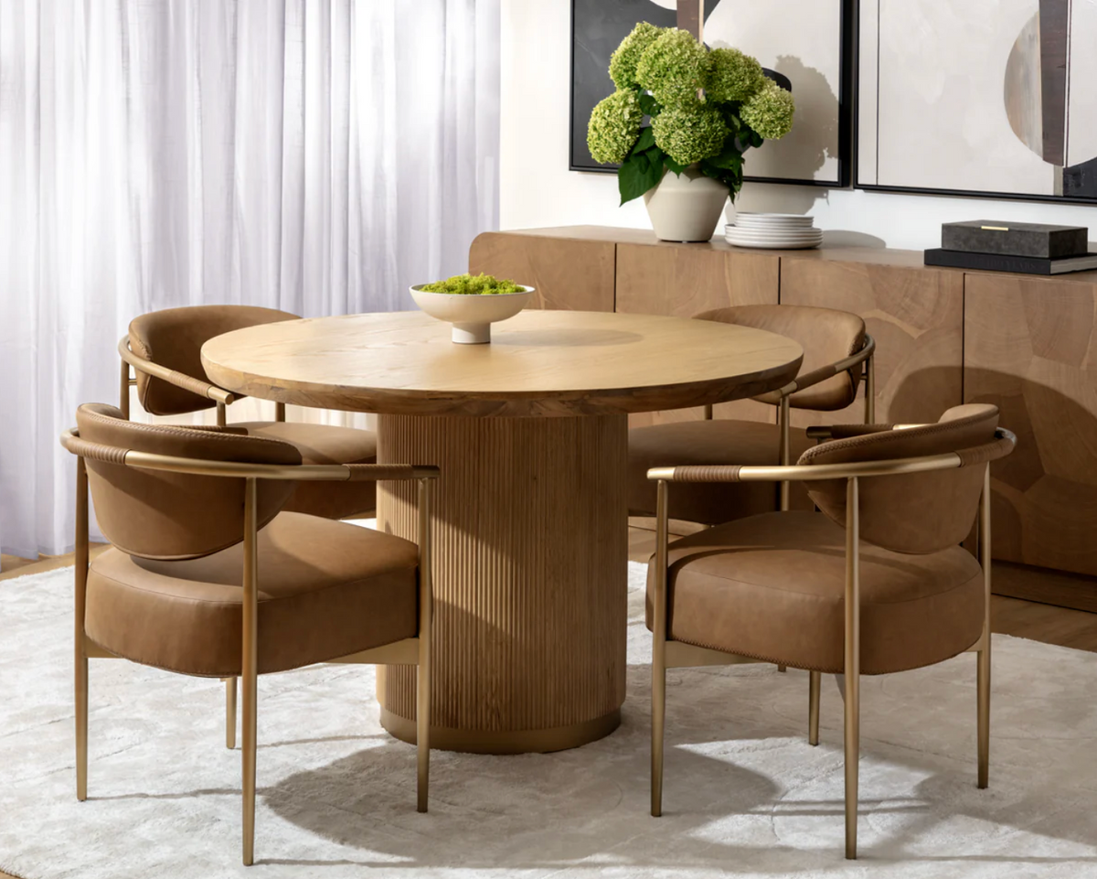 Kalla Round Rustic Oak & Brushed Gold Dining Table