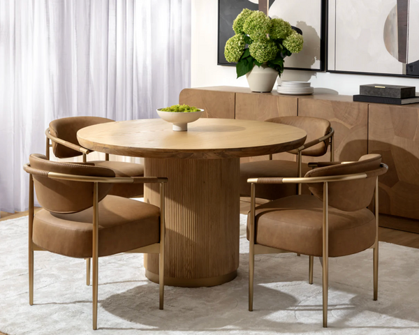 Kalla Round Rustic Oak & Brushed Gold Dining Table
