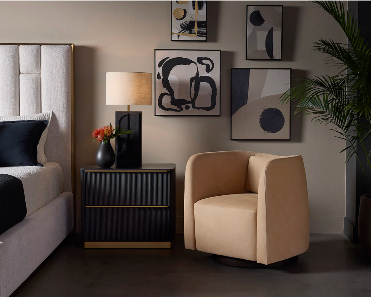 Emilie Tan Leather Swivel Lounge Chair