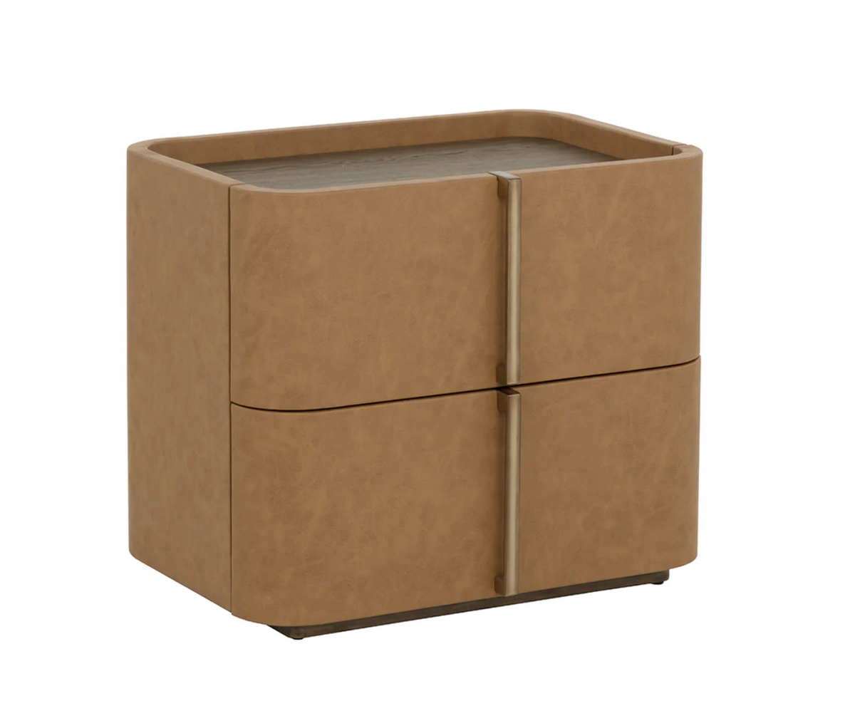Jamille Cognac Leather Nightstand, Small