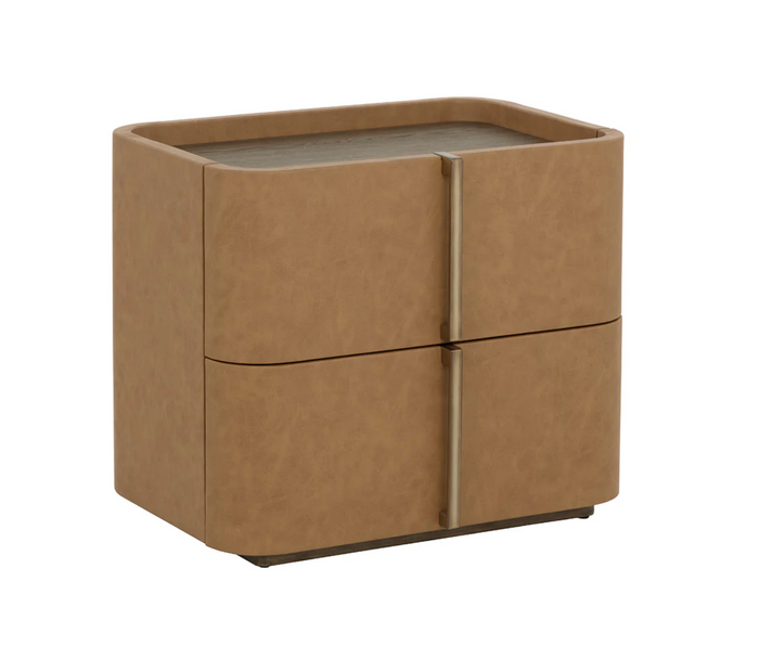 Jamille Cognac Leather Nightstand, Small