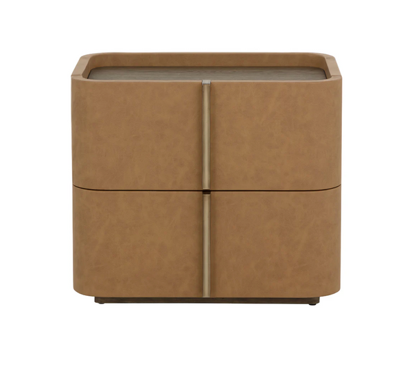 Jamille Cognac Leather Nightstand, Small