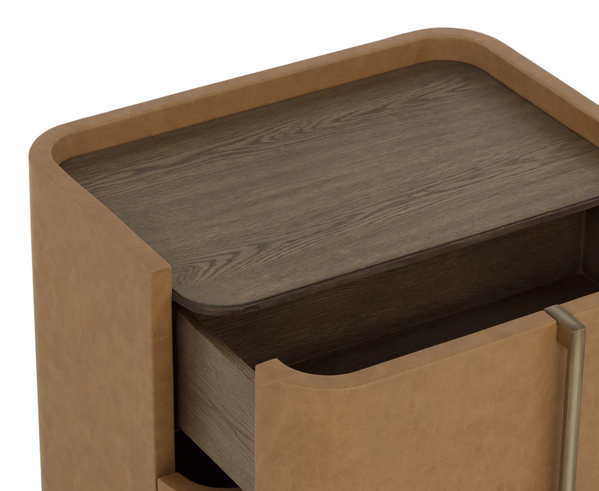 Jamille Cognac Leather Nightstand, Small