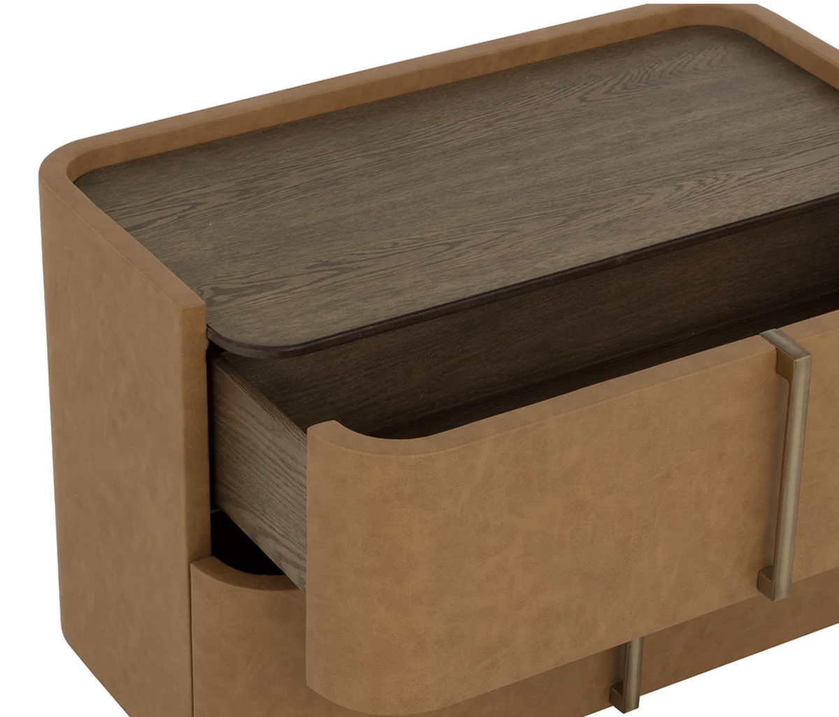 Jamille Cognac Leather Nightstand, Large