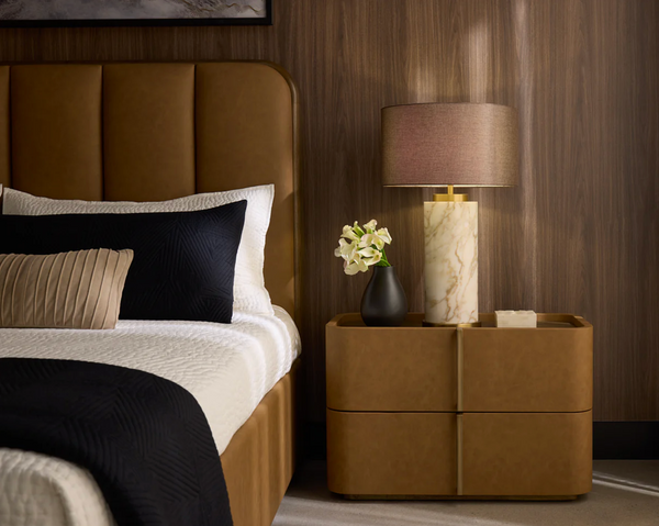 Jamille Cognac Leather Nightstand, Large