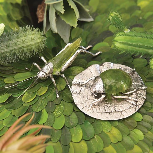 Decorative Green Grasshopper Figurines, Set of 2