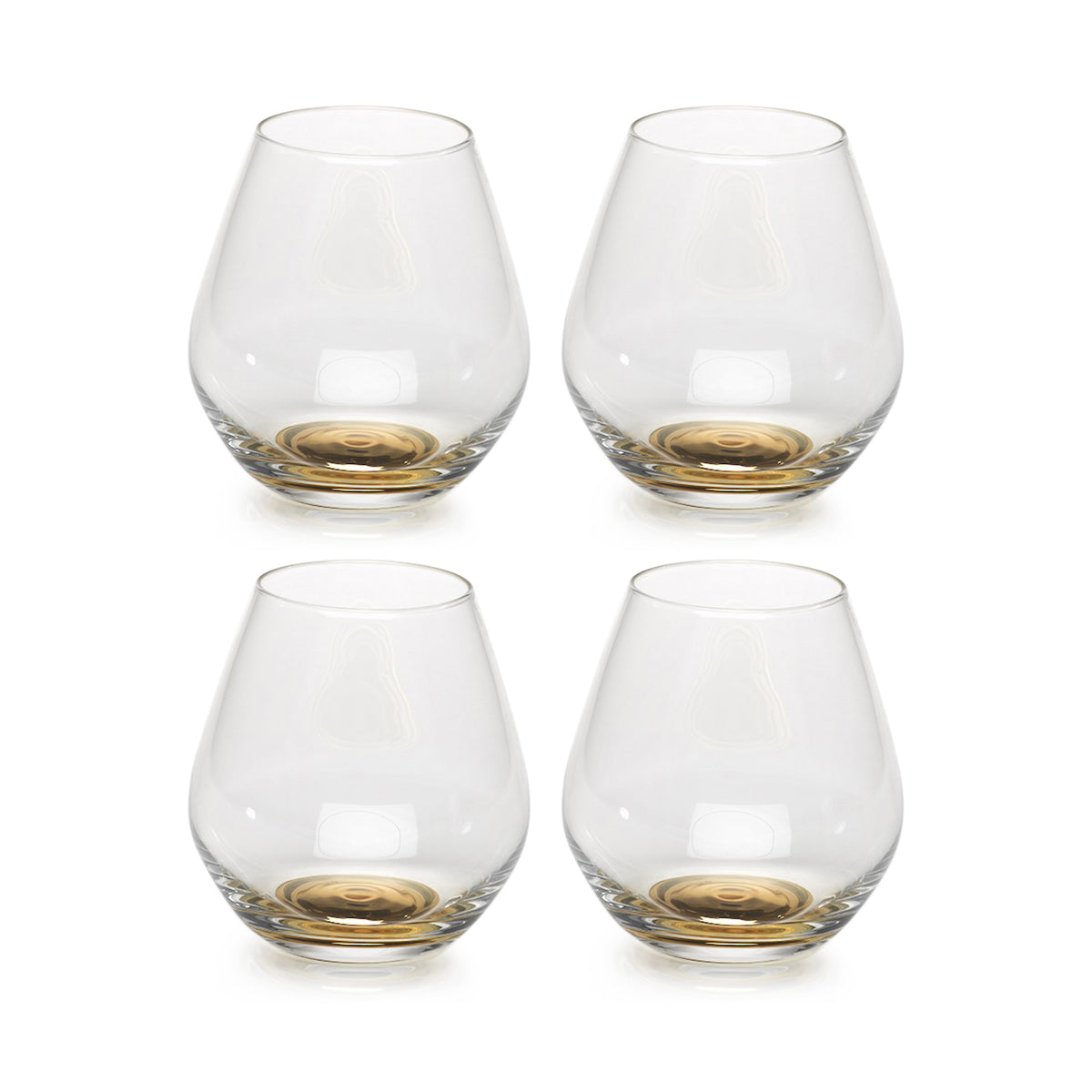 Golden Base Stemless Wine Glasses, Set of 4