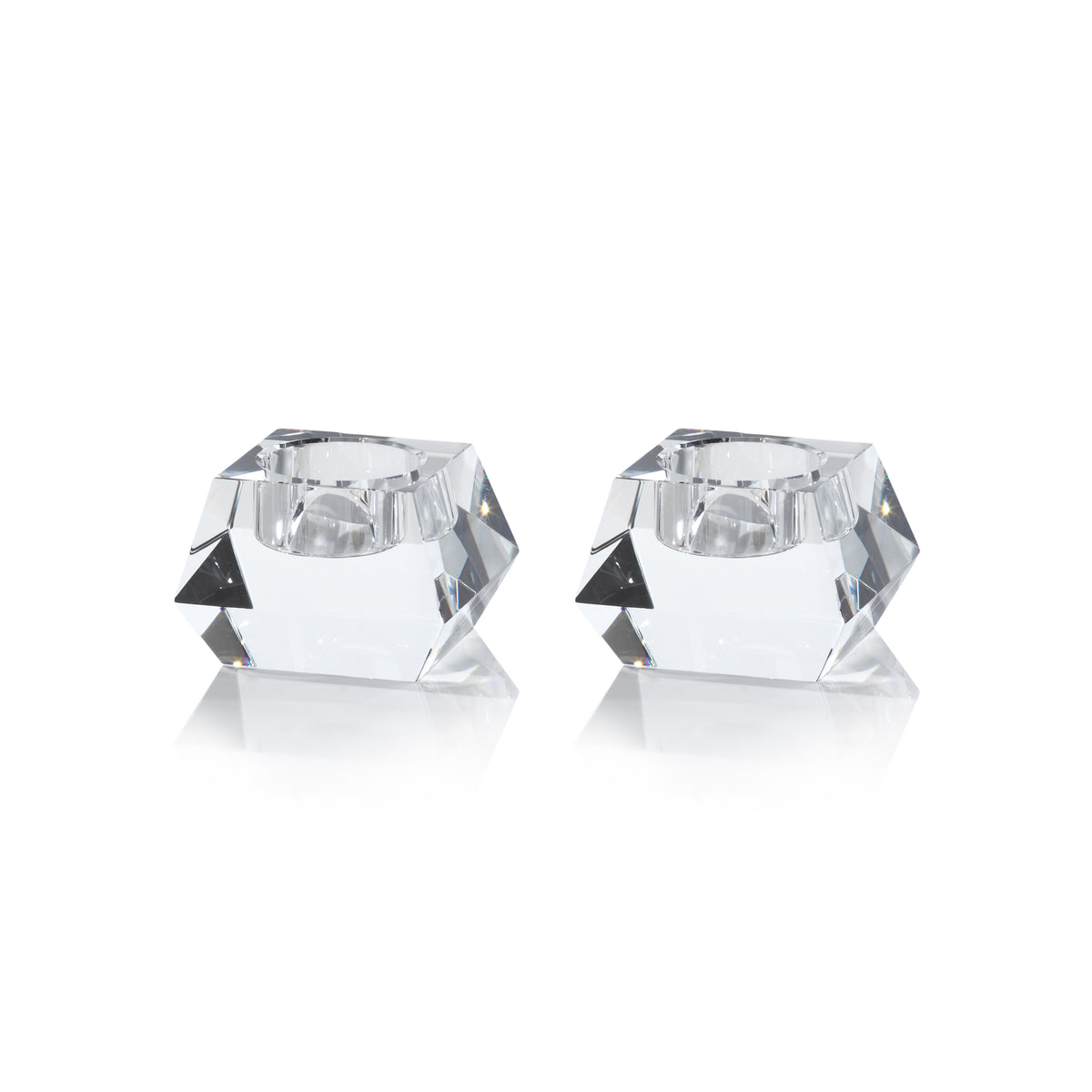 Doris Clear Crystal Tealight Candle Holders, Set of 2