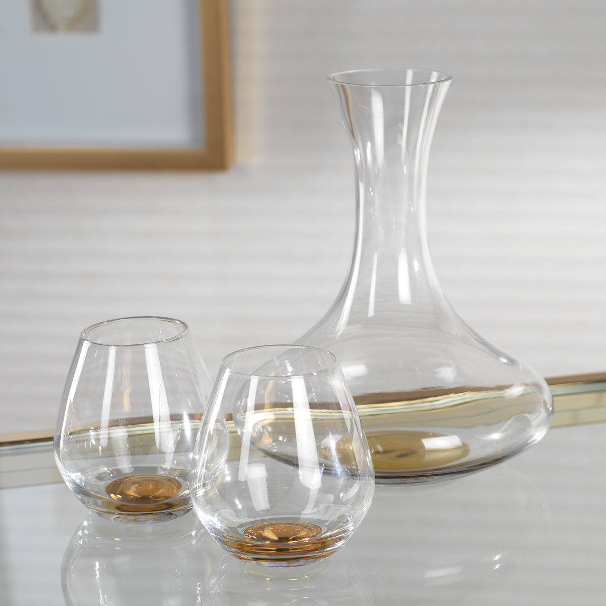 Beril Tall Wine Glass Decanter with Gold Base