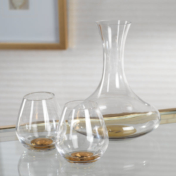 Beril Tall Wine Glass Decanter with Gold Base