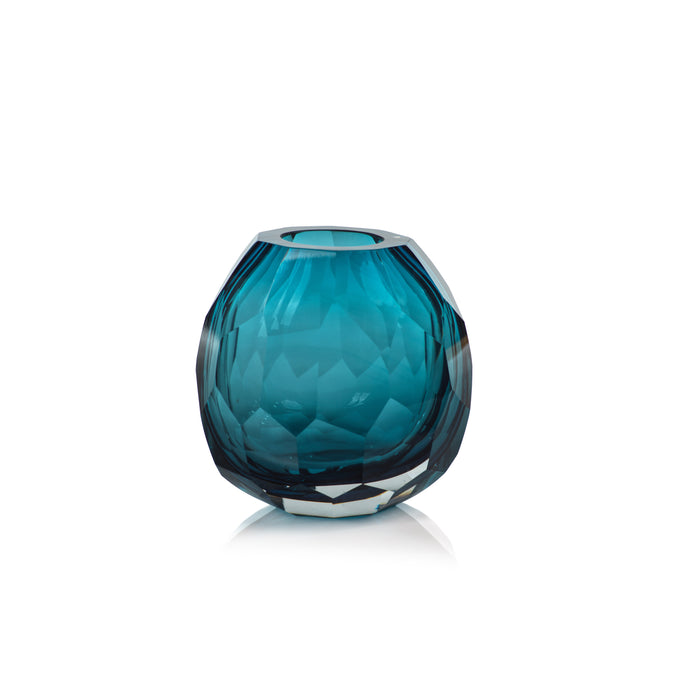 Nixon Turquoise Hand Cut Glass Vase, Medium