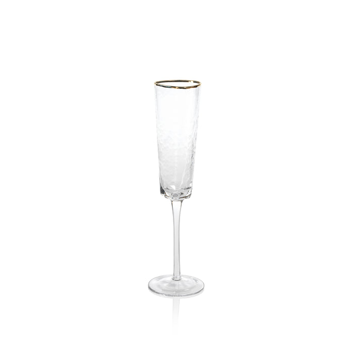 Kamarone Triangular Champagne Flutes with Gold Rim, Set of 4