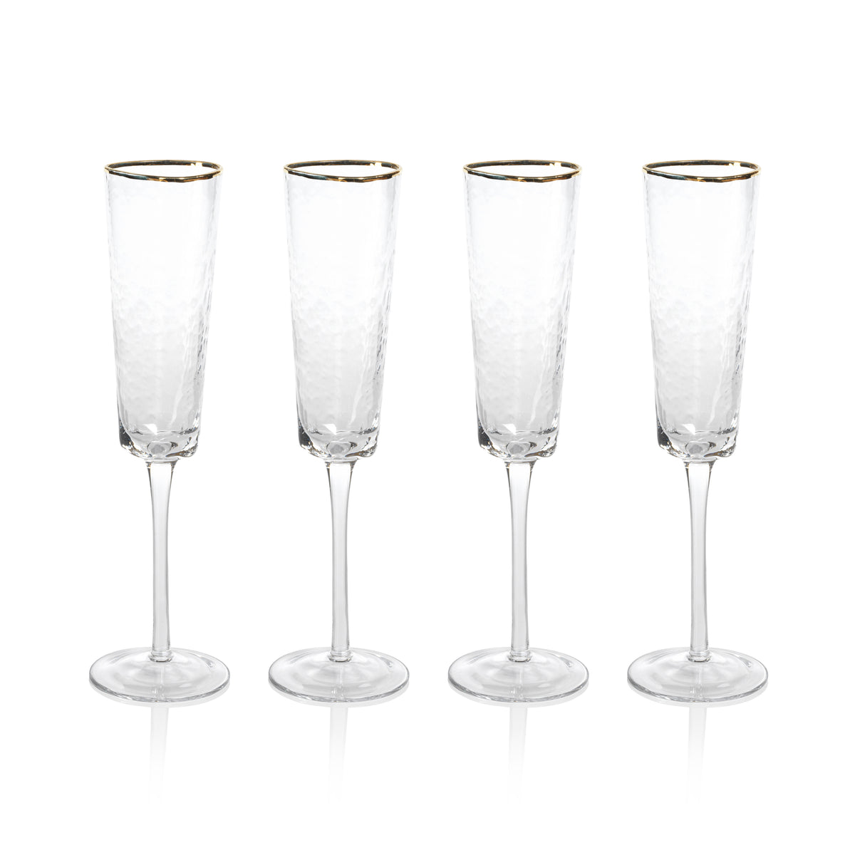 Kamarone Triangular Champagne Flutes with Gold Rim, Set of 4