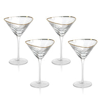 Kamarone Triangular Martini Glasses with Gold Rim, Set of 4