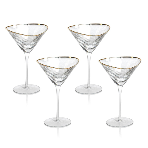 Kamarone Triangular Martini Glasses with Gold Rim, Set of 4
