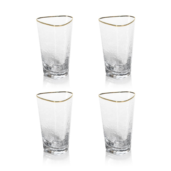 Kamarone Triangular Highball Glasses with Gold Rim, Set of 4