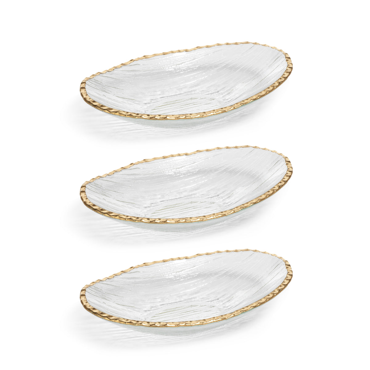 Cally Clear Textured Bowls with Gold Rim, Set of 3