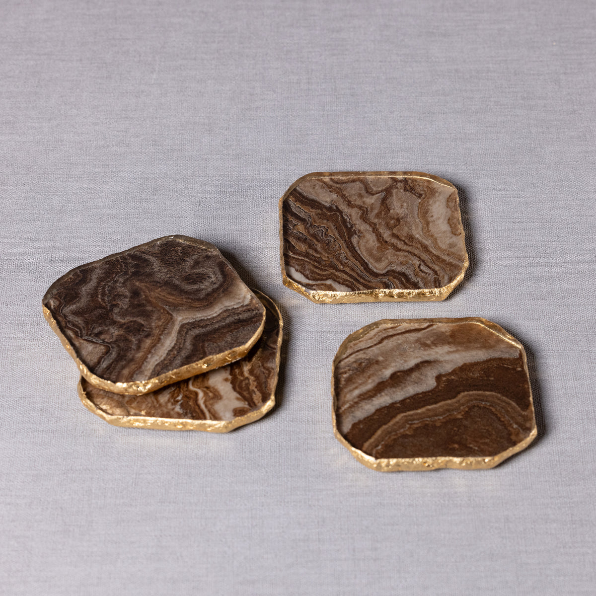 Vivienne 4-Piece Brown Agate Marble Glass Coaster Set