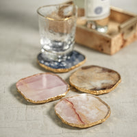 Vivienne 4-Piece Agate Pink Marble Glass Coaster Set