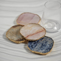 Vivienne 4-Piece Agate Yellow Marble Glass Coaster Set