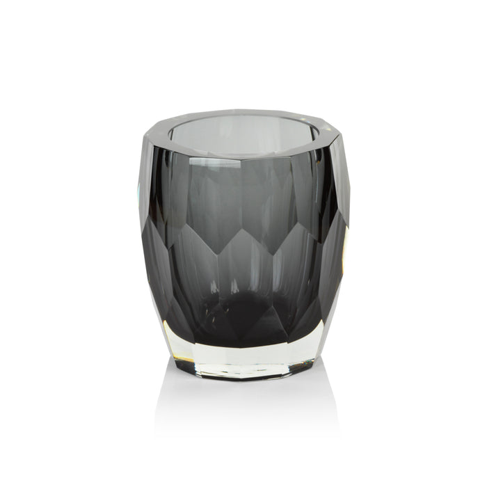 La Boheme Gray Hand Made Cut Polished Glass Vase/Hurricane