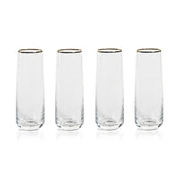 Campolli Stemless Glass Flutes w/ Gold Rims, Set of 4
