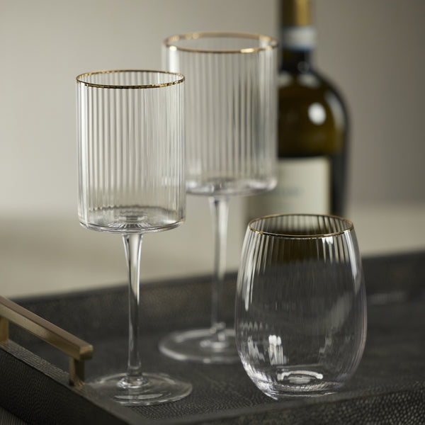 Orion White Wine Glasses with Gold Rim, Set of 4