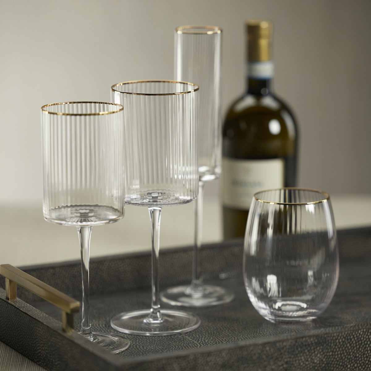 Orion White Wine Glasses with Gold Rim, Set of 4