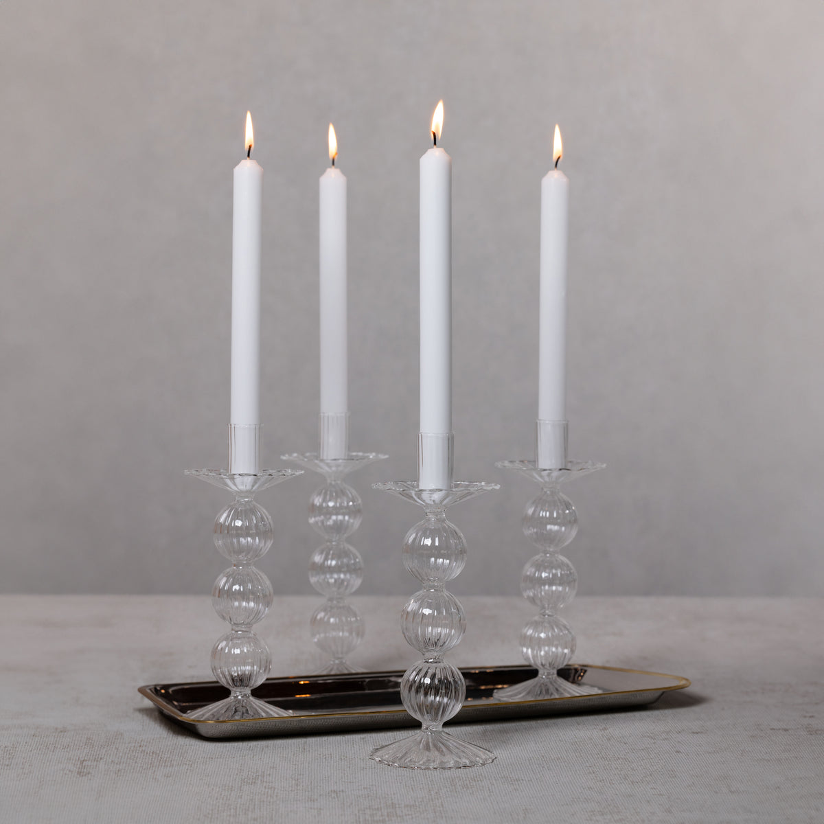 Lauren Glass Taper Candle Holders, Set of 4