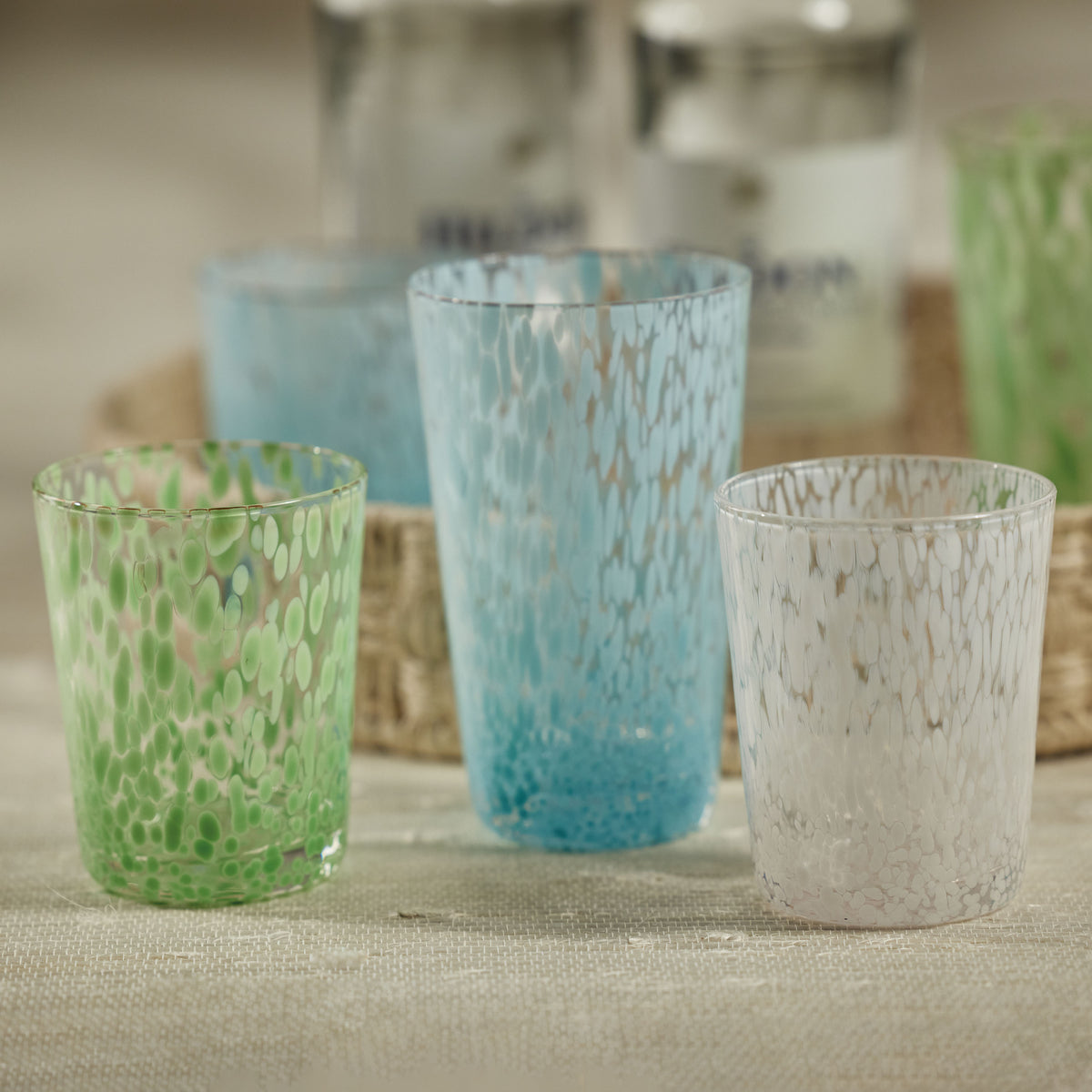 William Turquoise Speckled Glass Tumblers, Set of 6