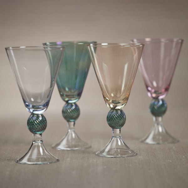 Cali Purple & Green Vintage Stemmed Glasses, Set of 4