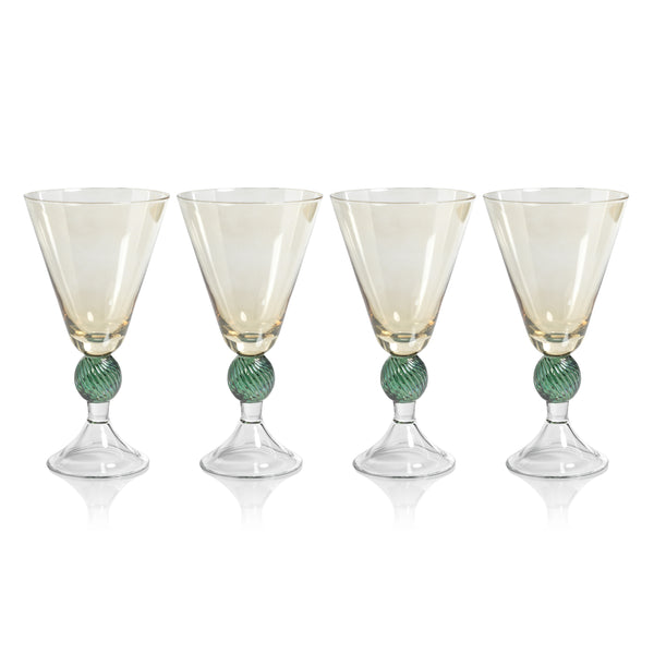 Cali Amber & Green Vintage Stemmed Glasses, Set of 4