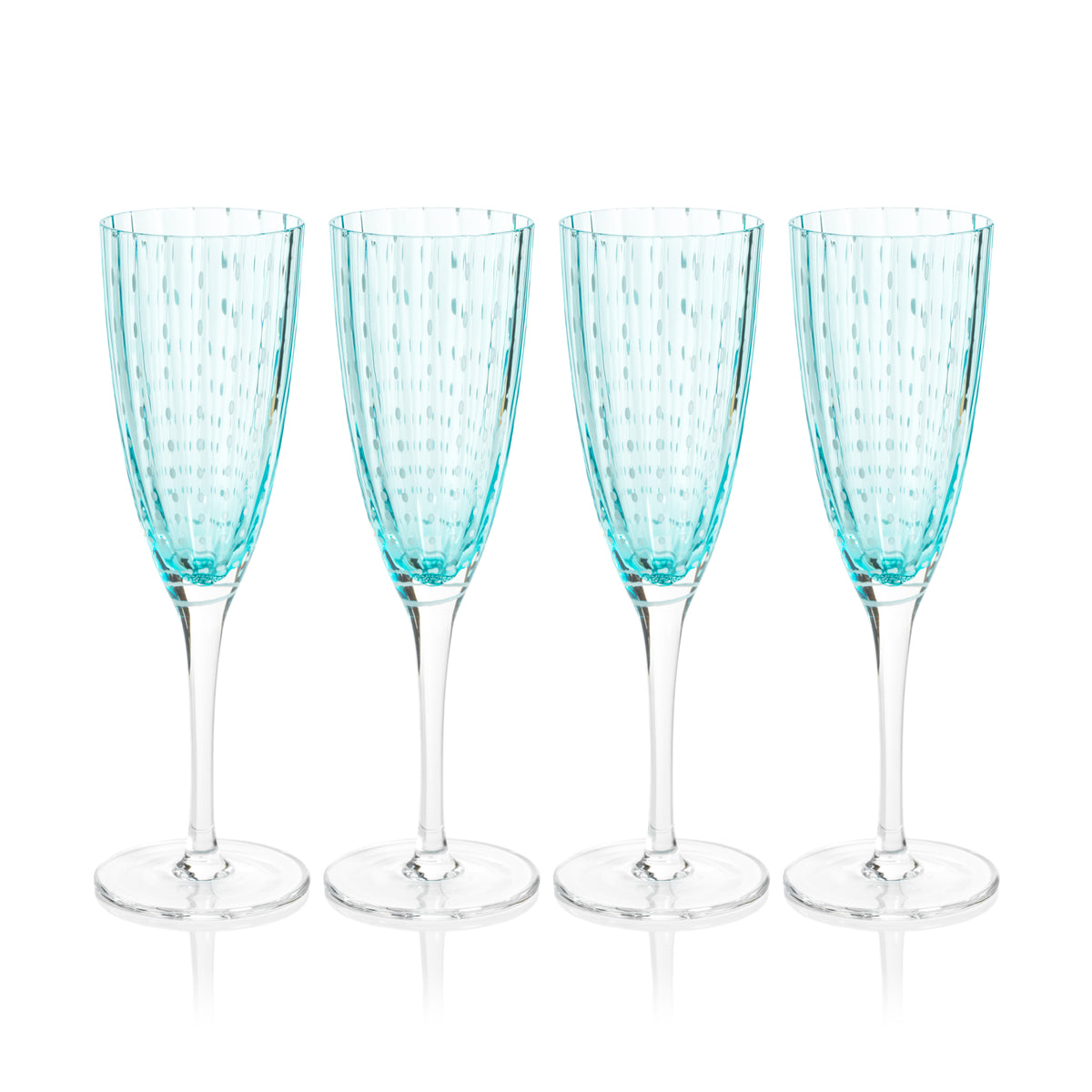 Preston Aqua Glass Champagne Flutes, Set of 4
