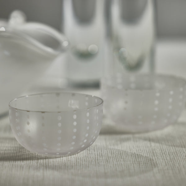 Porto White Dot Condiment Frosted Glass Bowls, Set of 4