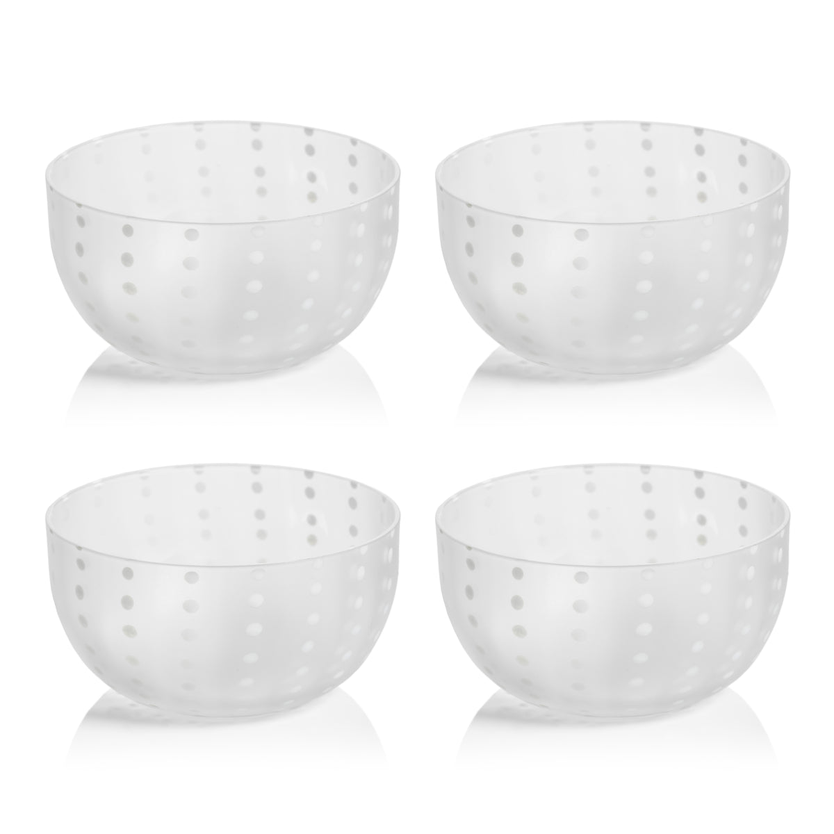 Porto White Dot Condiment Frosted Glass Bowls, Set of 4