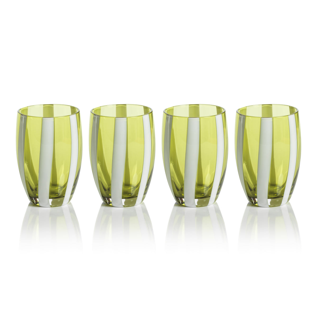 Pesaro Green w/ White Stripes Stemless Glasses, Set of 4