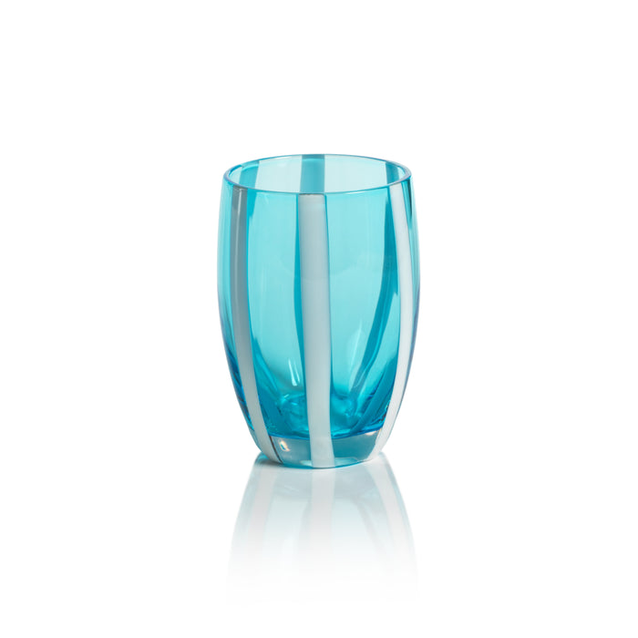 Pesaro Aqua w/ White Stripes Stemless Glasses, Set of 4