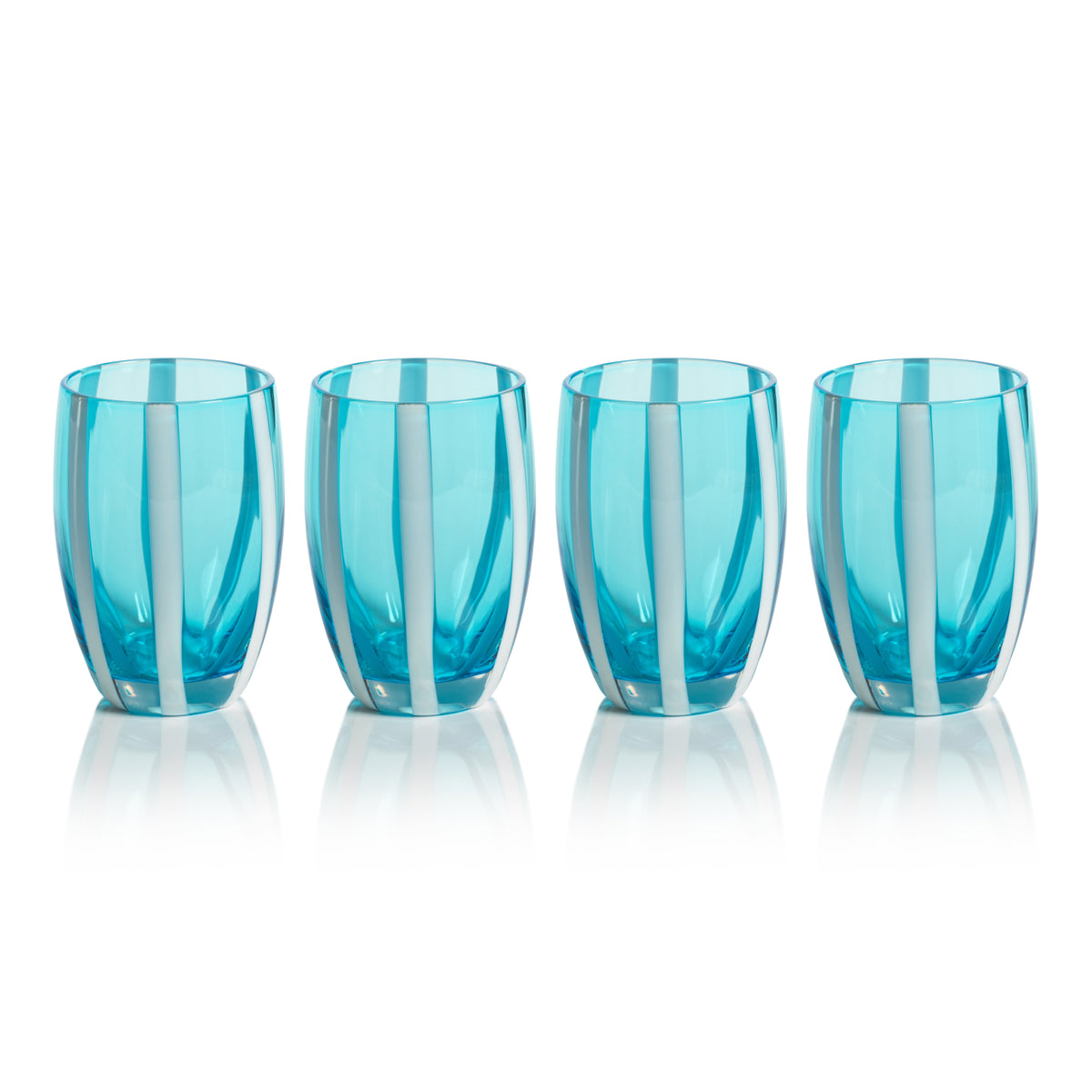 Pesaro Aqua w/ White Stripes Stemless Glasses, Set of 4