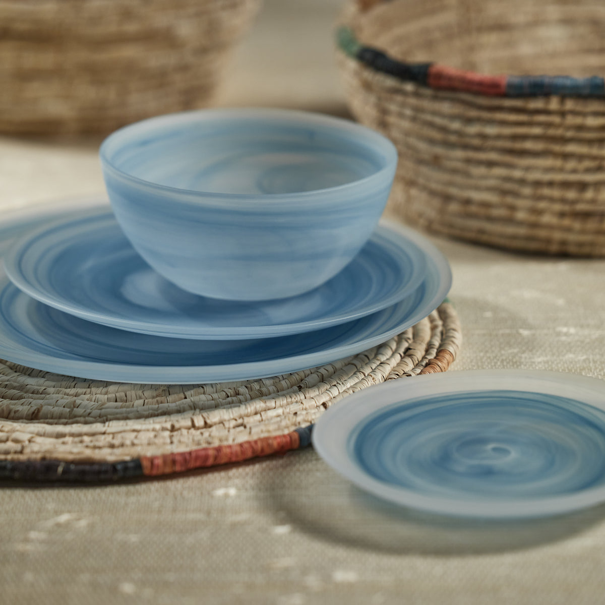 Azur Alabaster Glass Charger Plates, Set of 4