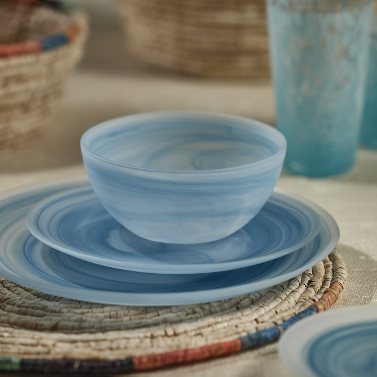 Azur Alabaster Glass Charger Plates, Set of 4