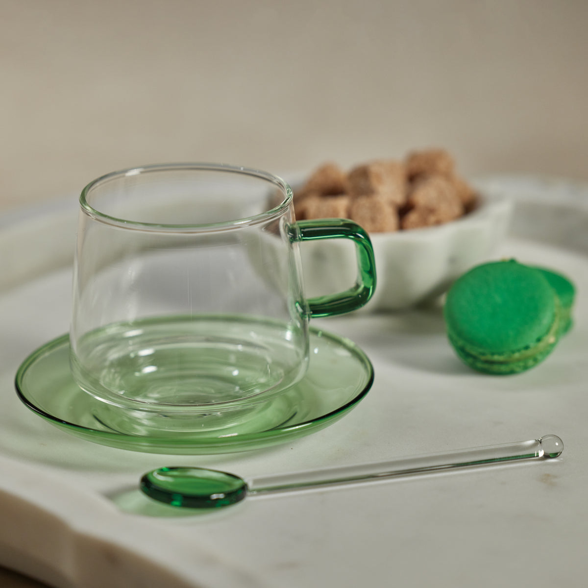 Bagliano Green Glass Tea & Coffee Cups and Saucers, Set of 4