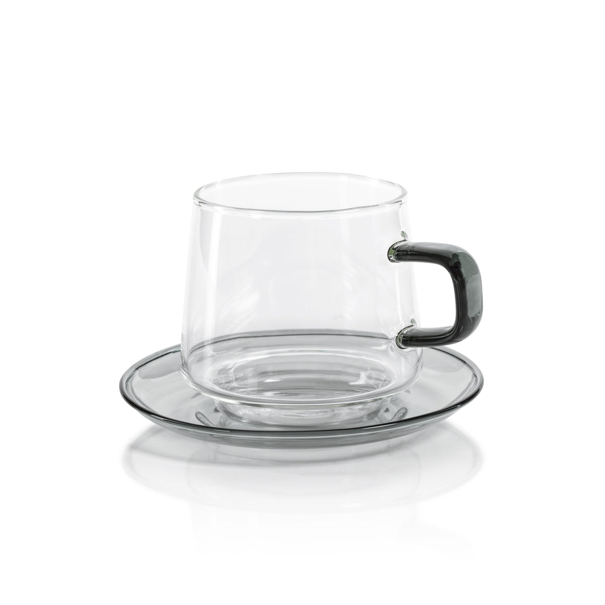 Bagliano Grey Glass Tea & Coffee Cups and Saucers, Set of 4