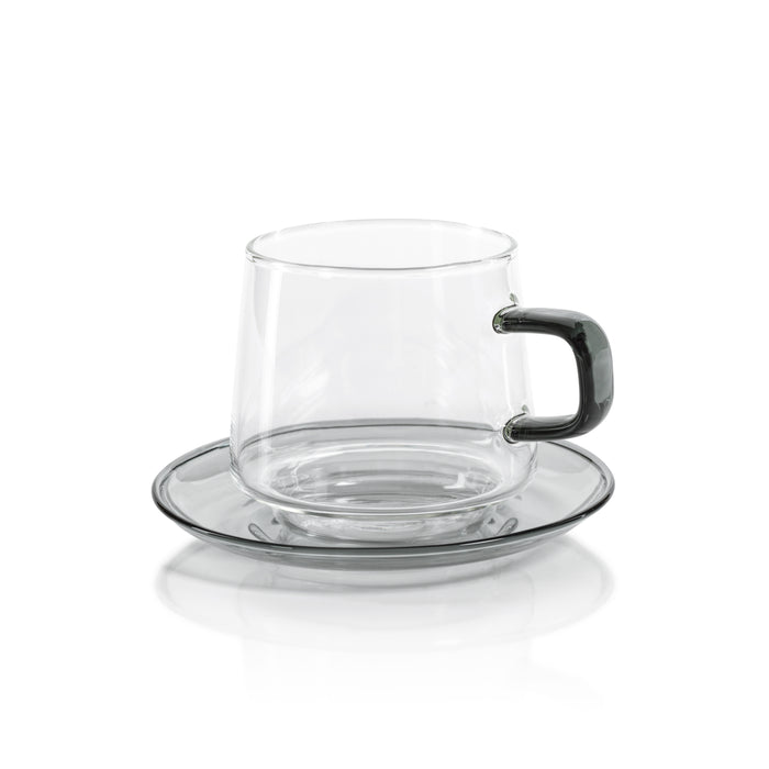 Bagliano Grey Glass Tea & Coffee Cups and Saucers, Set of 4
