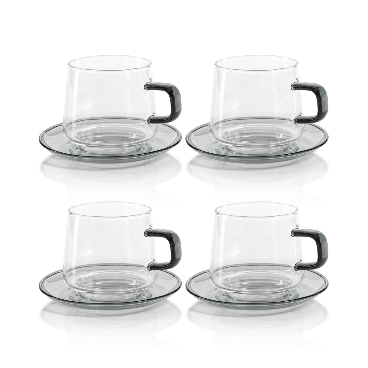 Bagliano Grey Glass Tea & Coffee Cups and Saucers, Set of 4