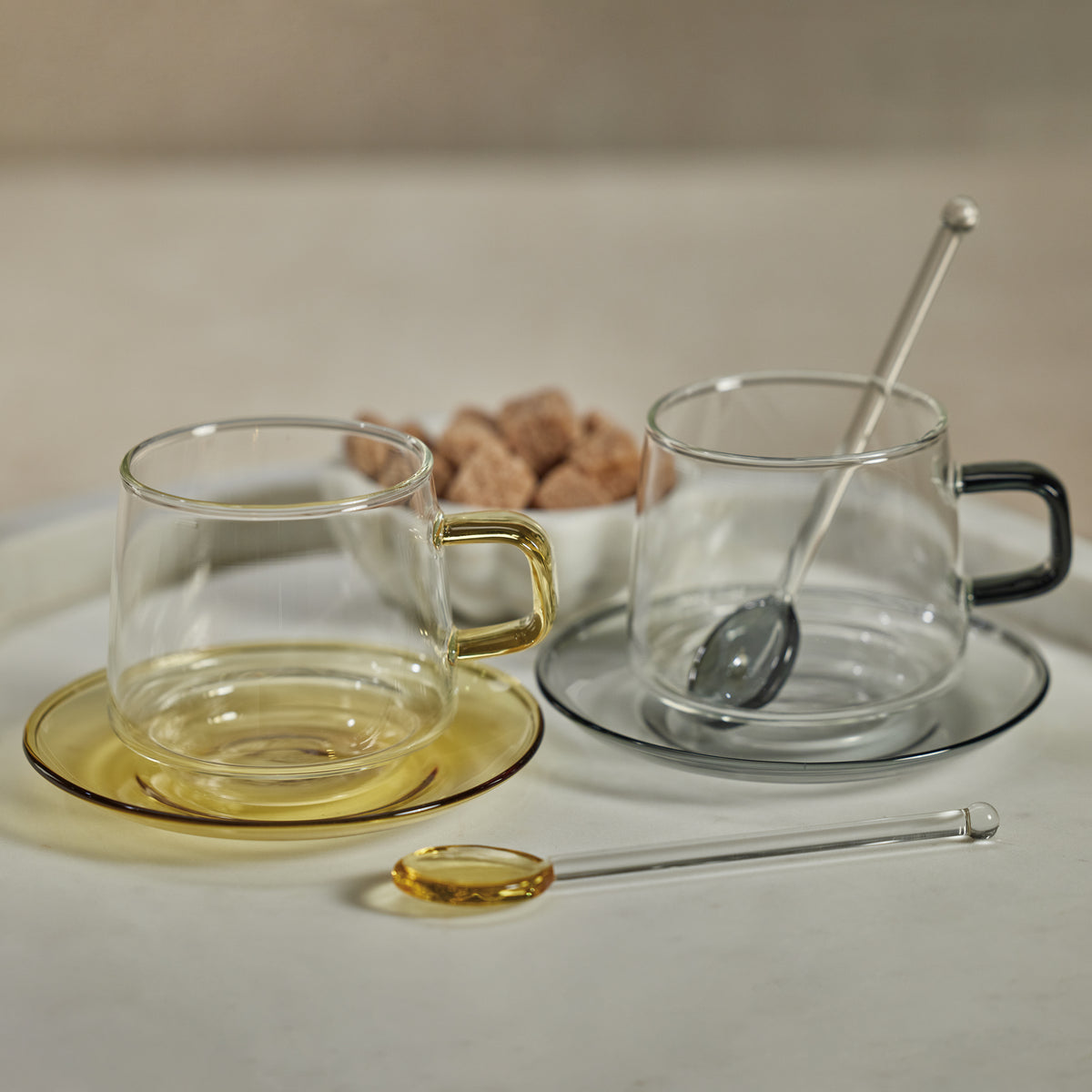 Bagliano Yellow Glass Tea & Coffee Cups and Saucers, Set of 4