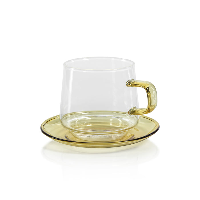 Bagliano Yellow Glass Tea & Coffee Cups and Saucers, Set of 4