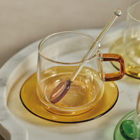 Bagliano Amber Glass Tea & Coffee Cups and Saucers, Set of 4