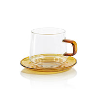 Bagliano Amber Glass Tea & Coffee Cups and Saucers, Set of 4